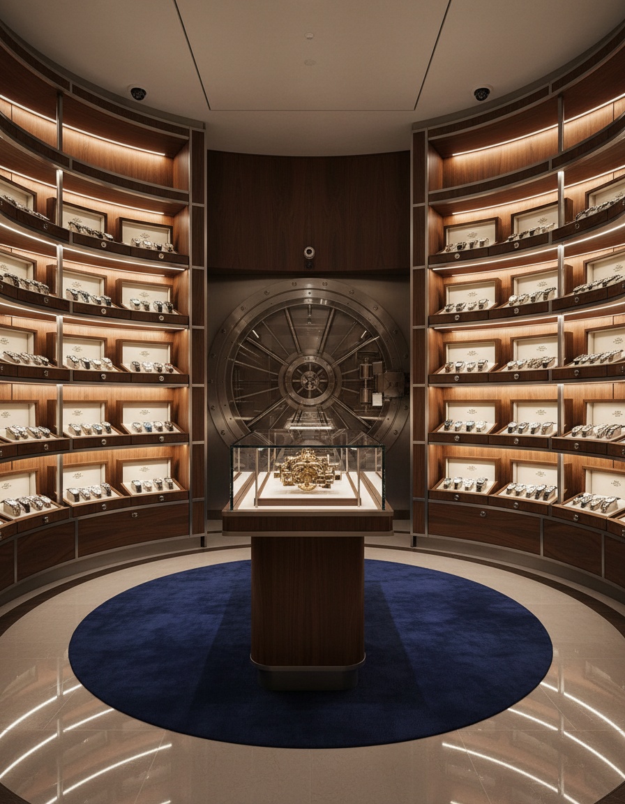 Coffre-fort sécurisé exposant des montres de luxe